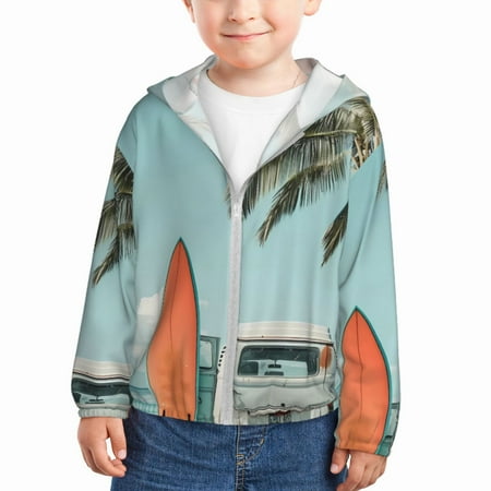 

Lukts Vintage Surf Van Beach Print Children s Long-Sleeved Sun Protection Clothing Hooded Sweatshirts for Boys and Girls Outdoor Sports-4 Years