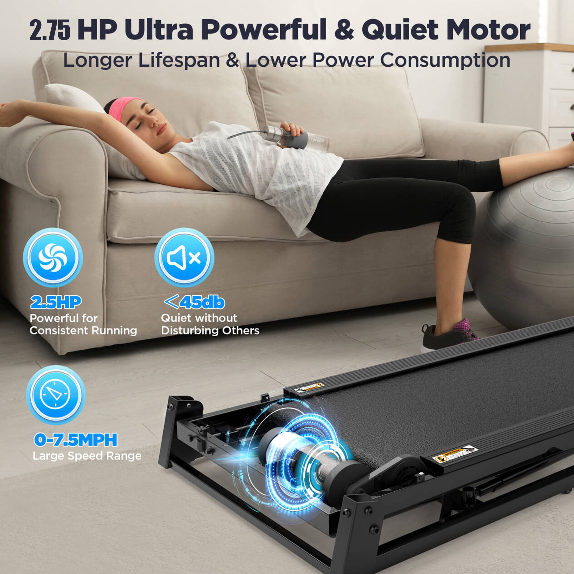 3HP Folding Treadmill with Incline for Home, 300LBS Capacity Portable Treadmill, Free Training Classes with APP, 64+3+3+1 Program, Air damping System, 7.5MPH Jogging Walking Exercise Machine