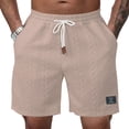 thumbnail image 2 of Mens Shorts Jacquard Casual Cable Knit Drawstring Elastic Waist Summer Beach Lounge SweatShorts Texture Short Pants with Wide Contrast Waistban Khaki XL, 2 of 3