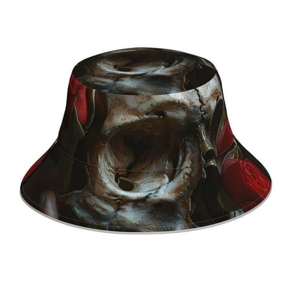Kll Realistic Rose Skull Bucket Hat for Women Men Packable Travel Beach Sun Hat Outdoor Rave Accessories Reflective Fisherman Cap
