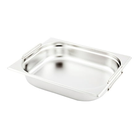 

Met Lux Rectangle Stainless Steel 1/2 Size Steam Table Pan 2.5 Inch Deep - Anti Jam Collapsible Handles - 1 count box