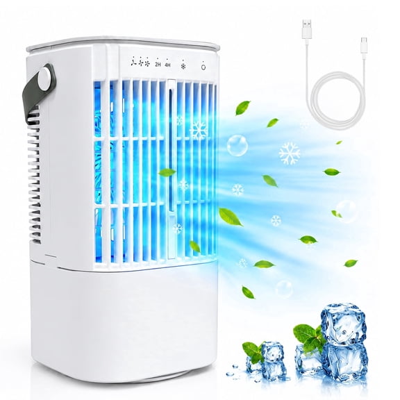Behome Mini Portable Air Conditioners, 4-in-1 Personal Mini Air Conditioner Cooling Fan, Cooling Fan with 3 Speeds & 3 Mist, 7-Color Night Light, 900 ML Small Cooling Fan For Indoor Office Bedroom