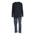 thumbnail image 3 of Hanes Men's and Big Men's Comfortsoft Long Sleeve Crew and Cotton Flannel Pajama Pants Set, 2-Piece, 3 of 6
