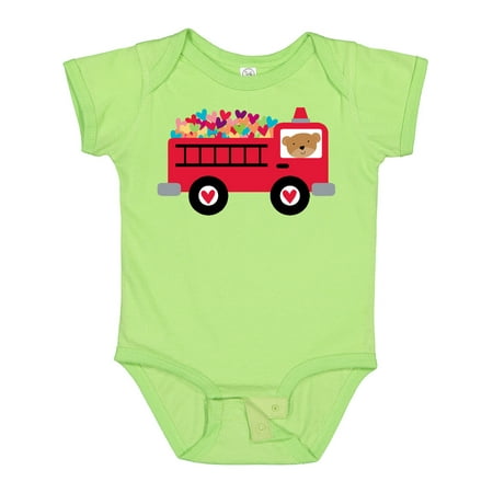 

Inktastic Valentine Fire Truck Heart Bear Gift Baby Boy or Baby Girl Bodysuit