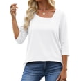 thumbnail image 3 of UVN Summer Square Neck Blouses for Women 3/4 Sleeve Shirt Ladies Dressy Casual Button Tunic Tops, 3 of 9