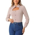 thumbnail image 4 of INSPIRAR CHIC Mujeres Blusa Elegante Casual de Manga Larga con Cuello Choker y Estampado de Houndstooth Talla M Rosa, 4 of 6