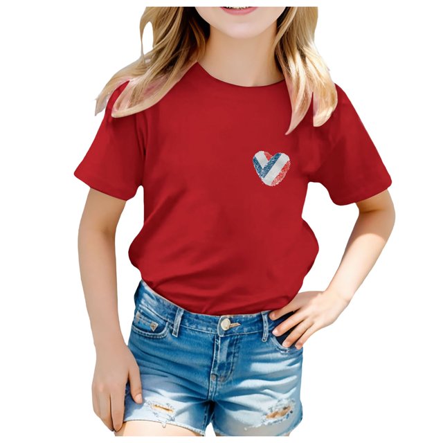 TIEVOSA Garçons Filles Imprimés Manches Courtes T-Shirt Hauts Vêtements pour 11-12 Ans (Rouge)