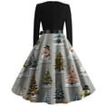 thumbnail image 5 of Christmas Dresses for Women Women's Fashion Round Casual Slim Fit Christmas Print Large Swing Long Sleeve Dress for Holiday Party,Gray,L, 5 of 5