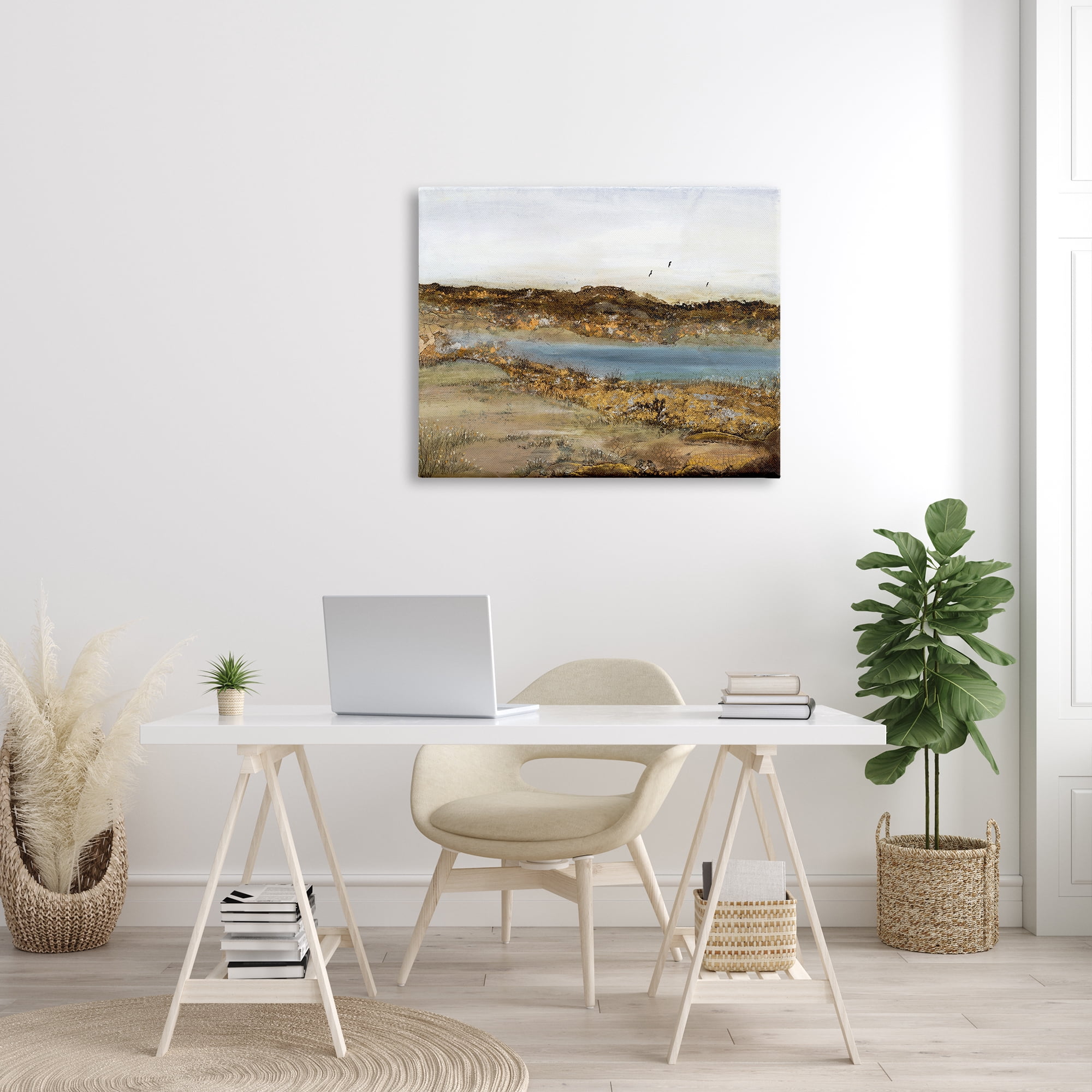 Stupell Industries Country Creek with Bird Detail Muddy Landscape Nature Painting Gallery Wrapped Canvas Print Wall Art, 30 x 40