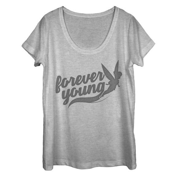 Women's Peter Pan Tinker Bell Forever Young  Scoop Neck Athletic Heather Large