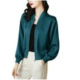 thumbnail image 2 of DAFPZW Womens Bomber Jacket Satin Silk Coat Casual Stand Collar Zip Up Lightweight Fall Fashion Jackets with Pockets, 2 of 5