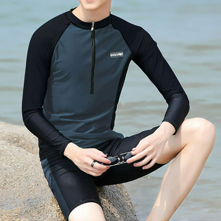 Solid Colors Bodysuit Bathing Suit Beachwear Men Casual Long Sleeved Diving  Top Suit Swimwear Sunscreen Fast Dry Surfing Shorts Suit Seaside Pool