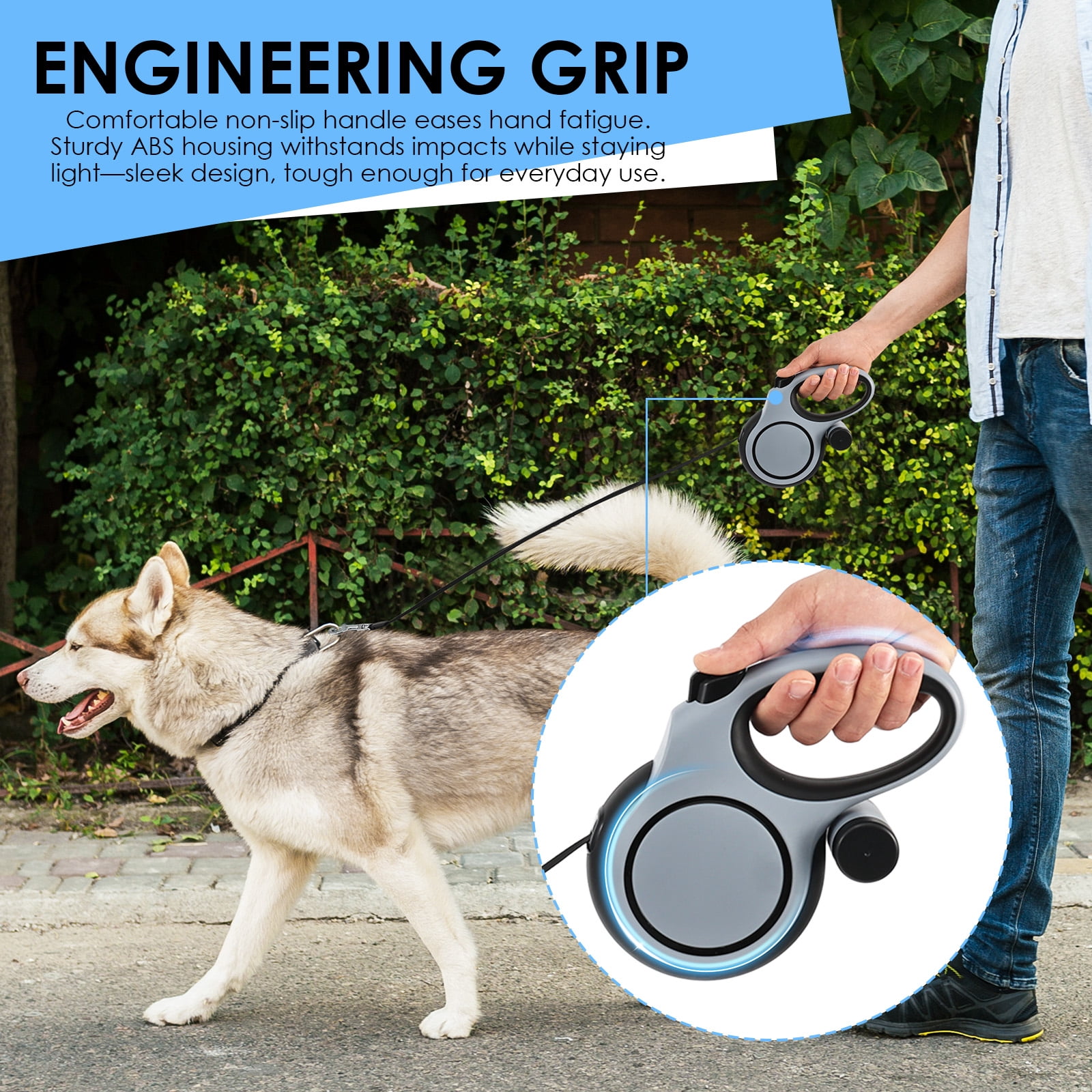 Threns Retractable Dog Leash,26 ft Heavy Duty Dog Leash for Dogs up to 110lbs,Pet Walking Leash with Waste Bag,Strong Nylon Tape,No Tangle,One-Handed Brake,Pause,Lock