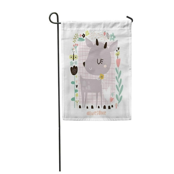 POGLIP Cute Cartoon Deer in Floral Scandinavian Childish for Nursery Kids Garden Flag Decorative Flag House Banner 12x18 inch
