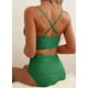 thumbnail image 3 of Bikini Herseas acanalado con aro en U y cuello en V, tiro alto, verde oscuro, talla L, 3 of 6