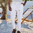 thumbnail image 6 of Cotton Linen Pants for Men Elastic Waist Drawstring Casual Trouser Yoga Beach Trousers Lightweight Linen Trousers Casual Summer Beach Loose Trousers Regular Fit Trousers for Work Business, 6 of 7