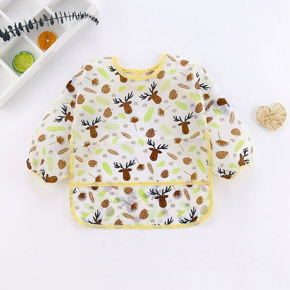 0-6Years Baby Cartoon Silicone Bibs Toddler Waterproof Long Sleeve Art Smock Feeding Bib Apron for Kids Accessories BPA Free (Pattern 1,90(0-3years))