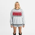 thumbnail image 4 of Women's Gameday Couture Gray Nebraska Huskers Oversized Showdown Ringer Stripe Sweatshirt, 4 of 6