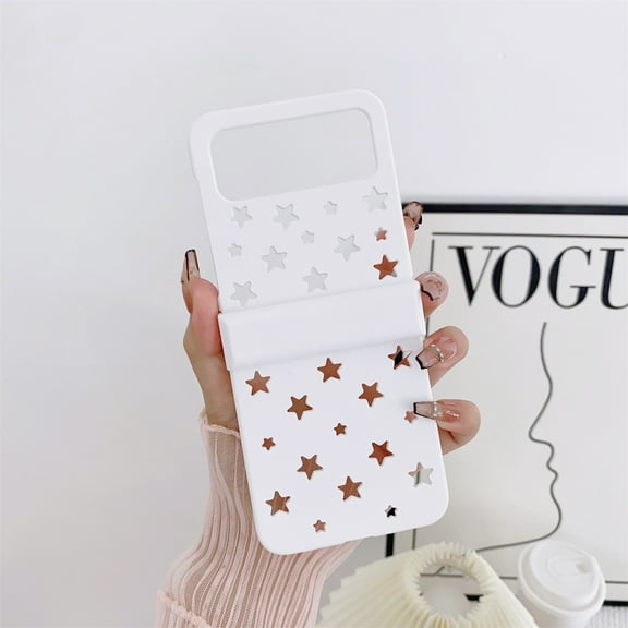 SaniMore for Samsung Galaxy Z Flip 4 6.7" Slim 360° All-Inclusive Protection Folding Case, Rugged PC [Macaron Hollow Pentagram] Anti-Scratch Full Body Protective Shell, White