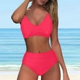 thumbnail image 2 of Ashirexll Bikini Sets for Women Bikini Swimsuits Summer Women's Sling V-neck Bikini Set with Chest Pad Solid Color Two Piece Swimsuit for Beach, 2 of 6
