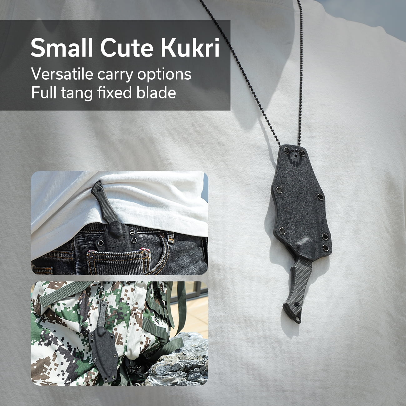 CIVIVI Vaquita II Mini Kuri Knife with a Kydex sheath and a Chain C047C-3