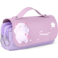 thumbnail image 1 of Estuche para lápices con 3 compartimentos, estuche para lápices para niñas, color morado, bolsa de papelería, 1 of 6