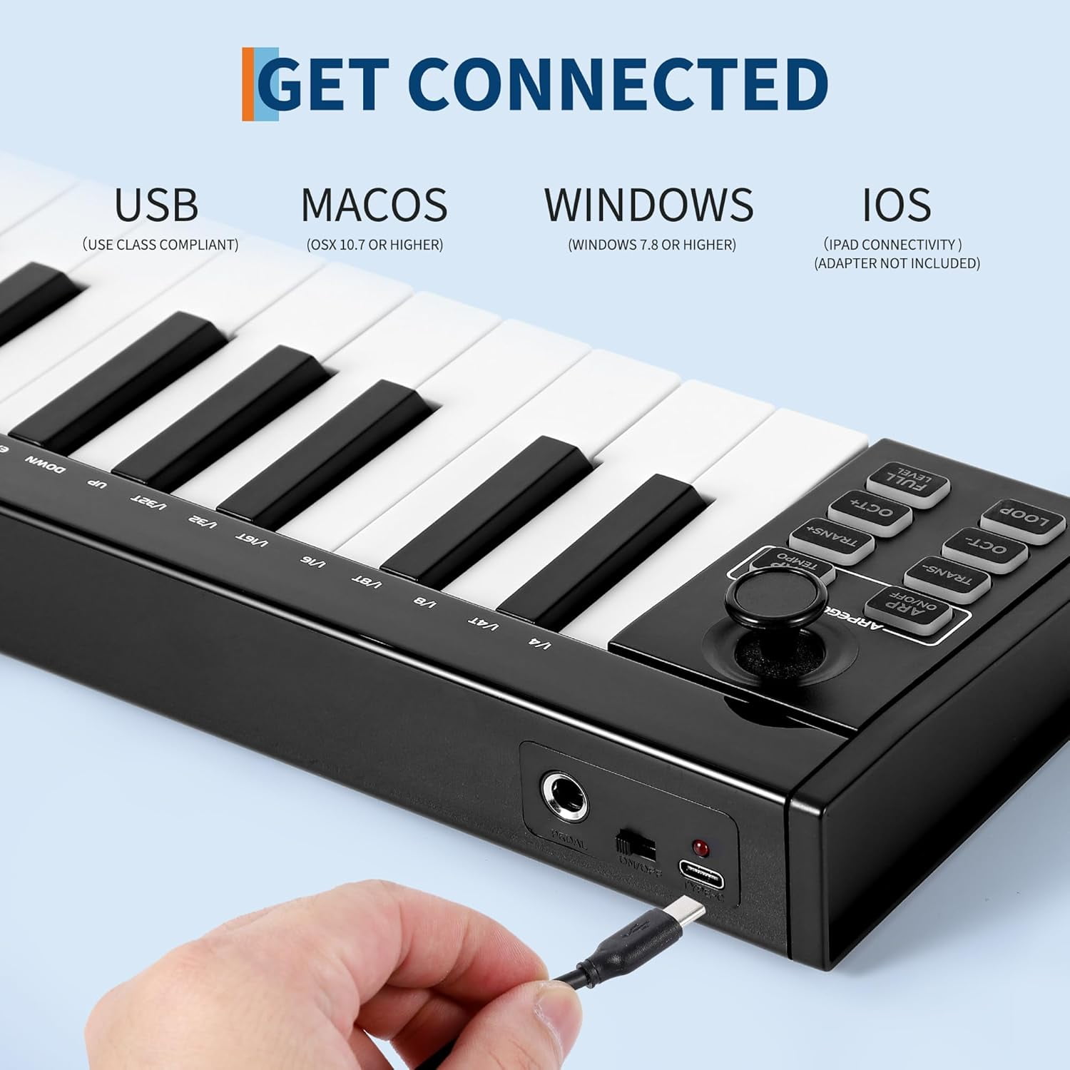 37-Key MIDI Keyboard Controller with 8 Drum Pads, OLED Display, and DAW Integration for Music Production, Black