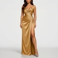 thumbnail image 4 of Miqool Women's Satin Cowl Neck Maxi Dress Sleeveless V-Neck Ruched High Slit Formal Evening Gown Wedding Guest Cocktail Dress, 4 of 9