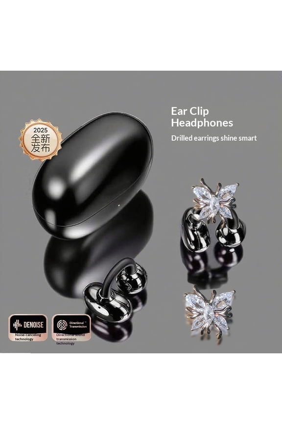 2025 New Butterfly Earring Bluetooth Headphones, Ear Clip Wireless Sport Earbuds with 8H Playtime, IPX5 Waterproof, Bluetooth 6.0, Open Ear Design for Running, Gym, Workout, Women Men