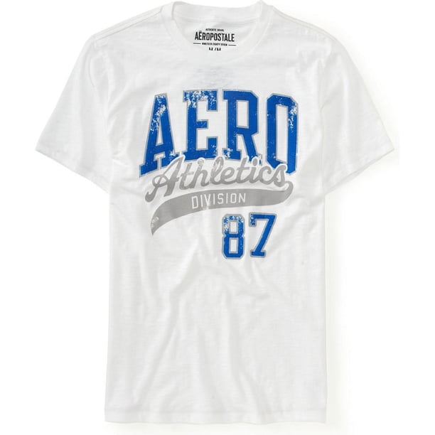 Aeropostale Aero Athletics Puff Paint - Camiseta gráfica para hombre, color blanco, talla mediana