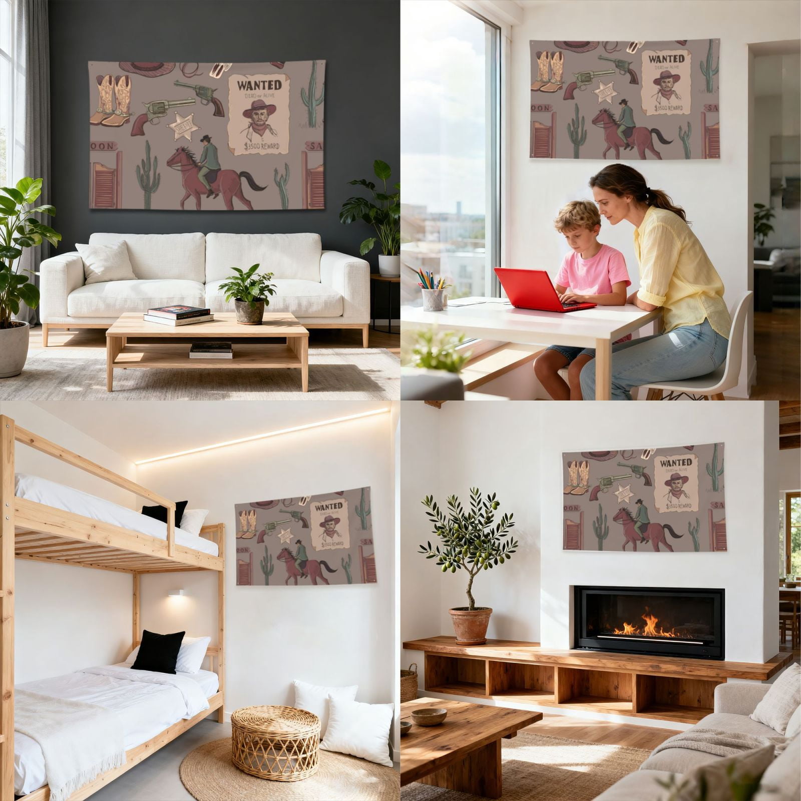 Wild West Wanted Poster Four Hole Decorated Banner Flag for Garden Yard Home Decoration Indoor Outdoor 4x6 Ft