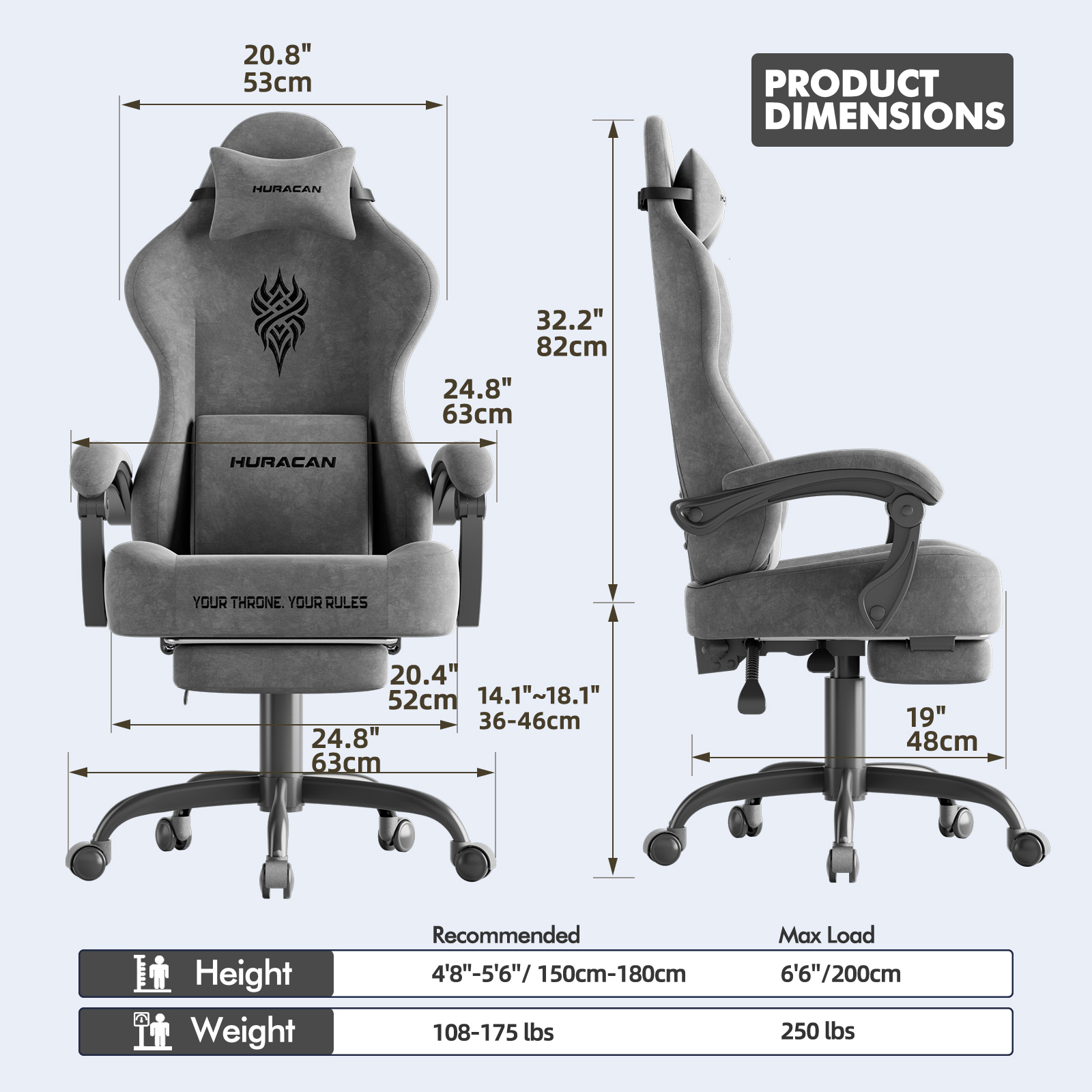 SOONTRANS Grey Gaming Chair for Adult, Velvet Fabric Ergonomic Comfortable Video Gamer Chair with Footrest, Reclining Office Computer Desk Game Chairs with Massage Lumbar Cushion, Headrest
