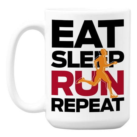 

Eat Sleep Run Repeat White Ceramic Coffee & Tea Mug for a Runner (15oz)