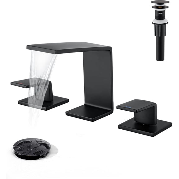 Bathroom Faucets for Sink 3 Hole - 8 Inch Waterfall Bathroom Sink Faucets with Metal Pop-up Drain and Supply Lines, Modern Widespread Elegant Faucet, P3009B$$Tools & Hardware Other