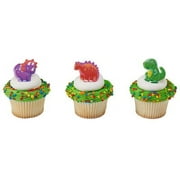 24pack Dino Pals Cupcake / Desert / Food Decoration Topper Rings with Favor Stickers