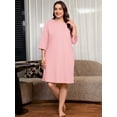 thumbnail image 5 of SHOWMALL House Dress for Women Plus Size, 3/4 Sleeve Henley Nightgown with Pocket, Relaxed Sleepshirt for Home & Mother's Day Gifting, Dusty Pink, 5 of 7
