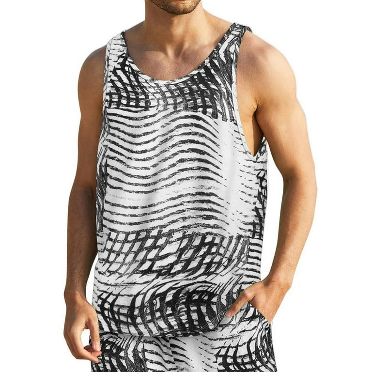 MRULIC tank tops men Men Summer Print Casual Beach Top Shirt