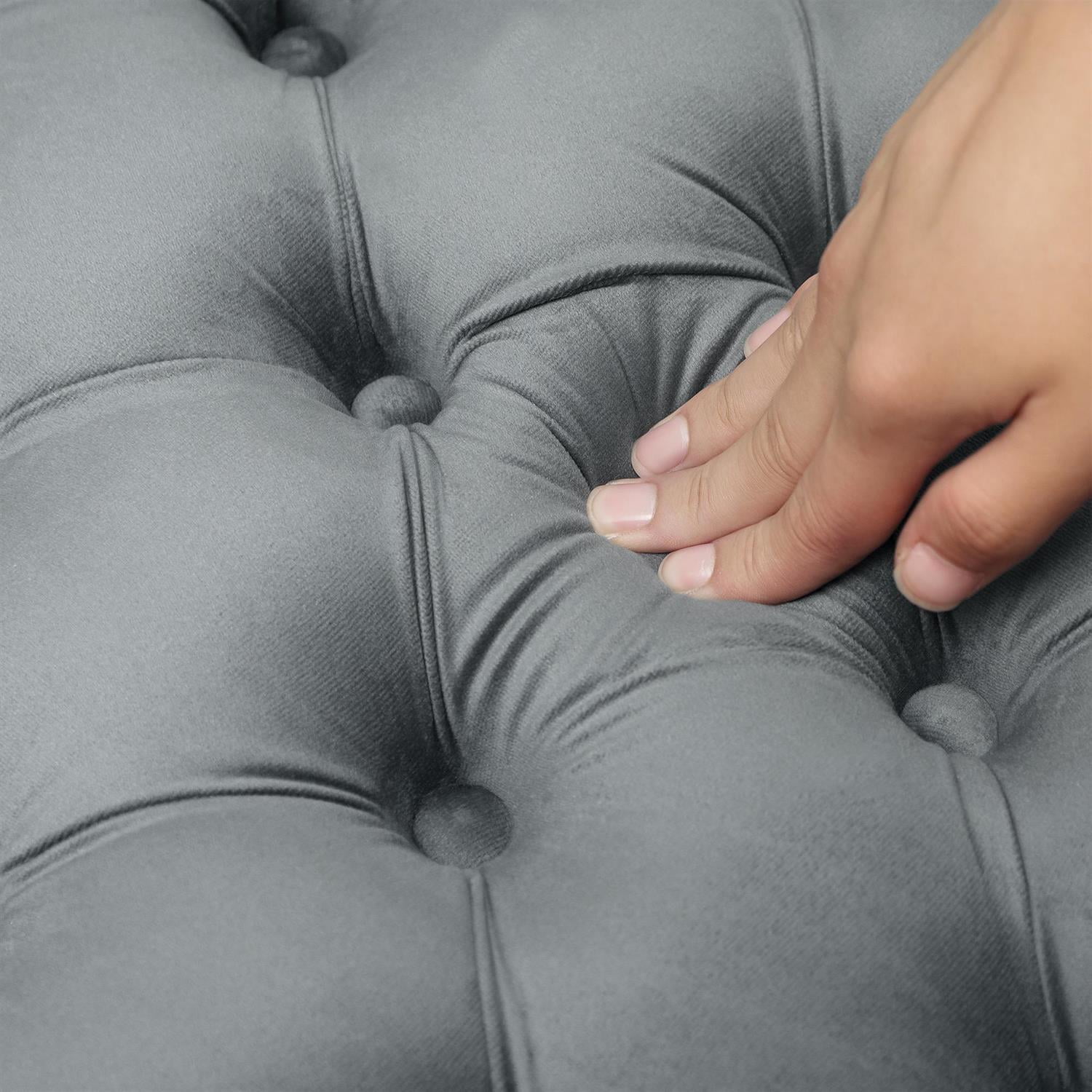 Demi Bonn 31" Coffee Table Ottoman with Velvet Upholstery, Button Tufted Design & Padded Seat for Living Room, Durable Wood Construction, Dark Gray