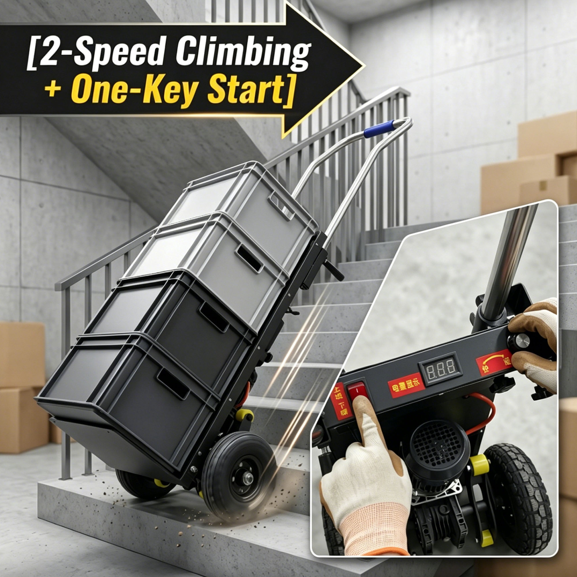 Electric Stair Climbing Dolly with 1102 lbs max Load Capacity, Folding Stair Climbing Dolly Takes, Motorized Stair Climbing Hand Truck for Office Daily Use