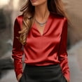 thumbnail image 1 of TaTaai Womens Casual Solid V Neck Satin Long Sleeve T Shirt Loose Fit Soft Smooth Lightweight Elegant Pullover Tops For Women Winter Spring Daily Outfits Gift, 1 of 7