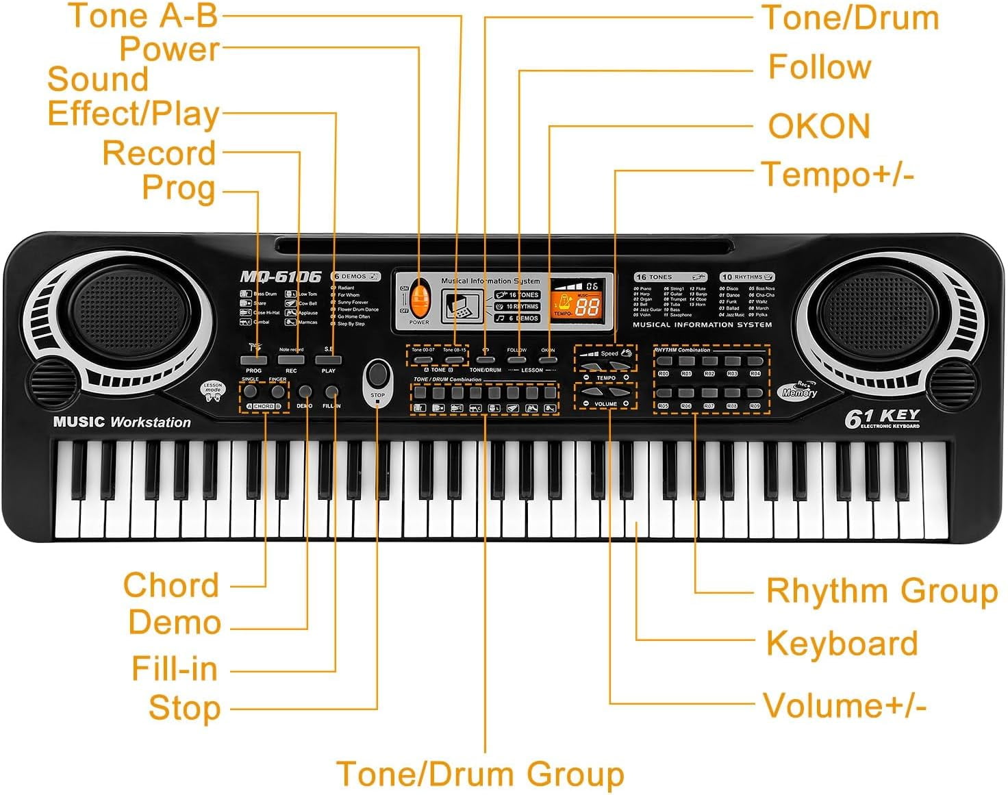 Anself 61 Key Keyboard Piano, Electronic Keyboard Piano with Microphone for Kids Gift, Black