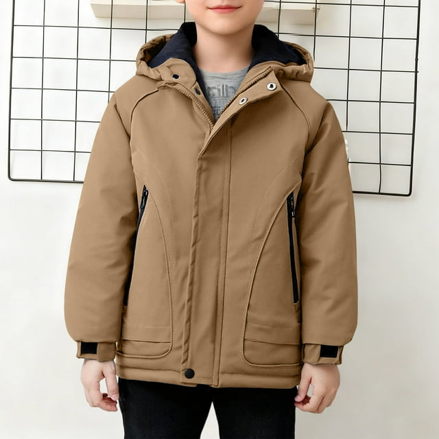 Parkas de manga larga, chaqueta con capucha y bolsillos para niños de tallas medianas y grandes, chaqueta tipo cárdigan.