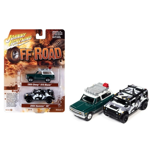 1969 Chevrolet Blazer-Saddle Poly w/White Roof and 2004 Hummer H2-Brown Camo Wrap 2-Pack Johnny Lightning
