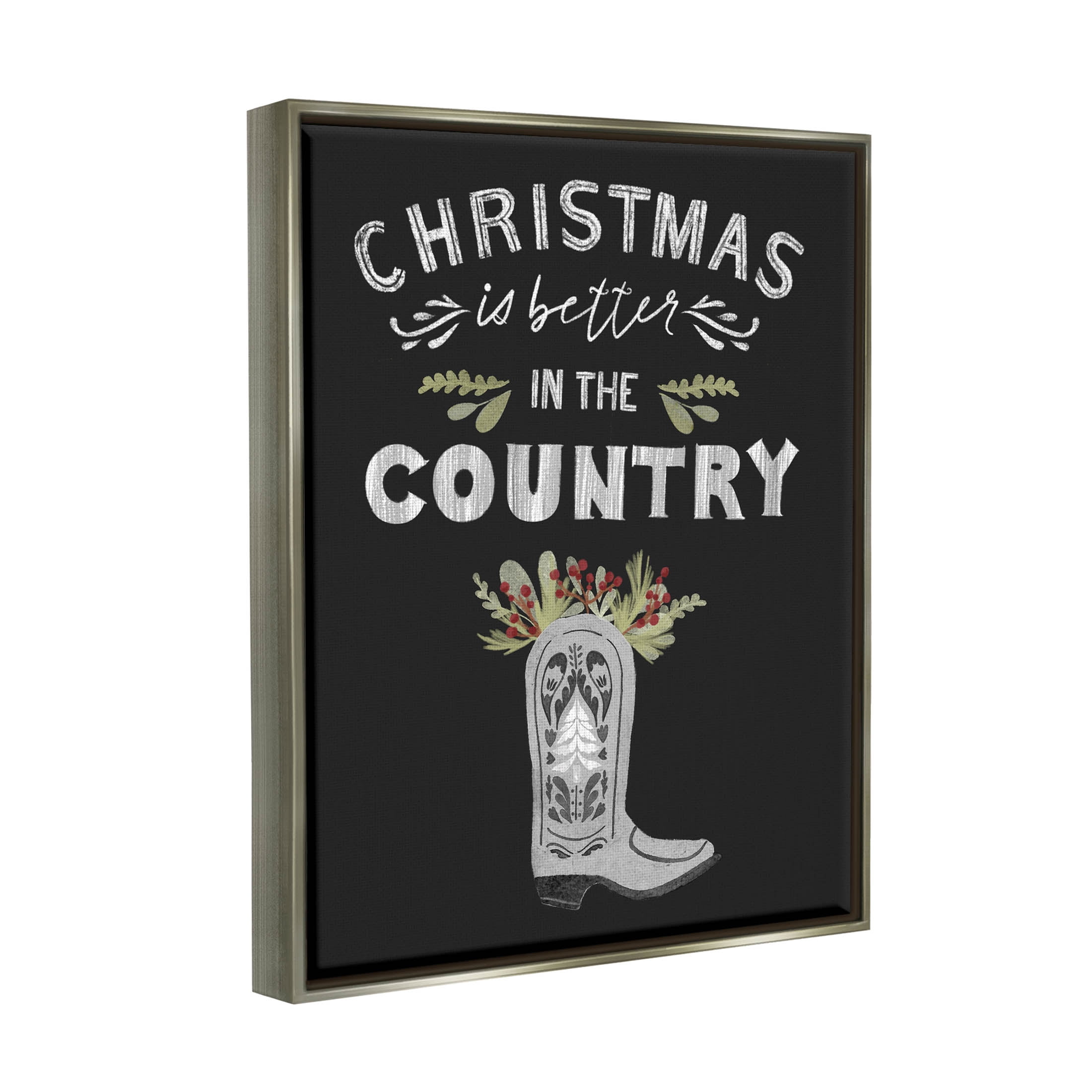Christmas Better In Country Phrase Holiday Graphic Art Luster Gray Framed Art Print Wall Art