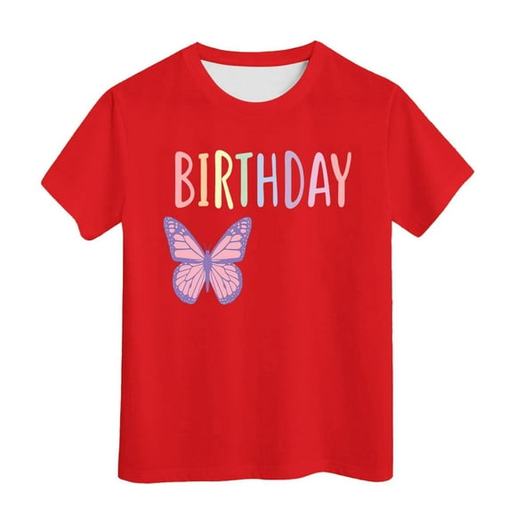 T-shirt d'Anniversaire pour Fille, T-Shirt d'Été Décontracté à Col Rond pour Filles, Confortable, Basique, à Manches Courtes, Haut Mignon pour Tout-Petits et Enfants