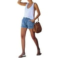 thumbnail image 2 of Women ‘s Washed Denim Shorts Casual Drawstring Elastic Waist Frayed Hem Loose Short Jeans, 2 of 5