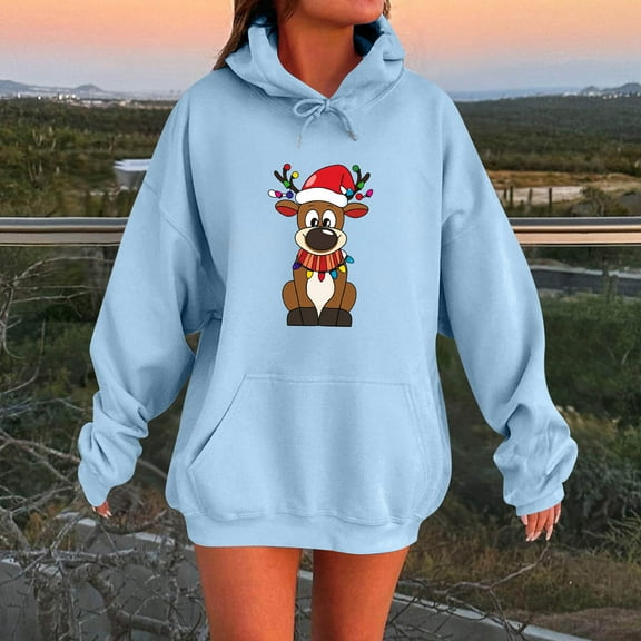 Uootdi Christmas Hoodies for Women Plus Size Halloween Print Floral Print Drawstring Tie Dye Soild Color Sweatshirt Loose Fit Cute Gift Hoodie Fall Pullover with Pocket