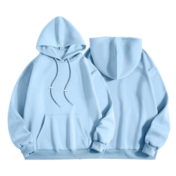 Women's Blouse Fall Winter Loose Fit Hooded Long Sleeve Bubble Cuff Off the Shoulder with Pocket Solid Color Leisure Flannel Sweatshirts Hoodies(Light Blue,M)