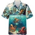 thumbnail image 2 of Camisa de verano para hombre con estampado 3D de pulpo y animales marinos, manga corta, botones de solapa, camisas personalizadas para viajar al trabajo, estilo hawaiano, 2 of 5