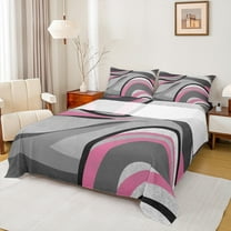 Feelyou Grey Pink Abstract Ombre Twin Sheet Sets, Square Circle Geometric Twin Fitted Sheet, Teen Kid Child Adult Flat Sheet, Super Cozy Room Decor, 3-Piece